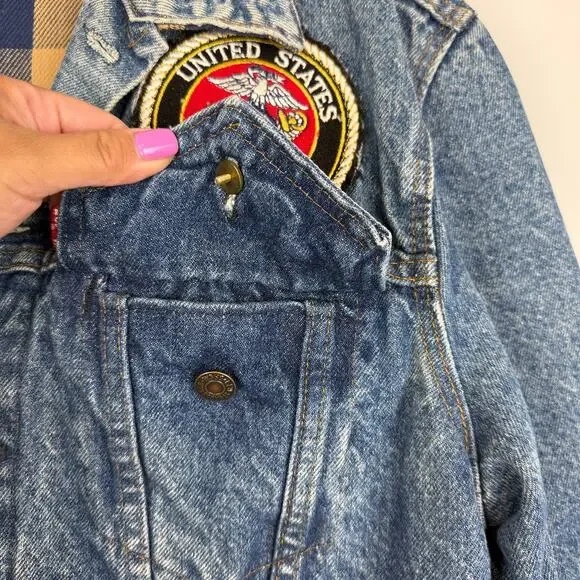 Vintage Levis 70411 Mens Lined Denim Trucker Jacker US Marine Corps Patch - 46 - Picture 4 of 14